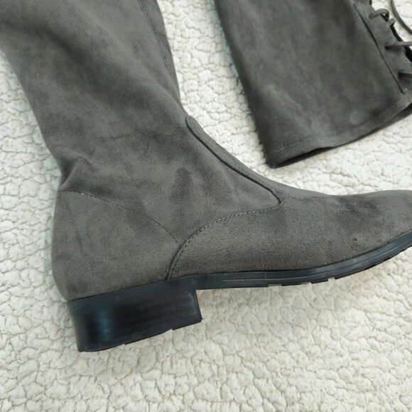 Marc Fisher Grey‎ Suede Over The Knee Lace Up Tassel Almond Toe Boots Size 7.5 - Picture 2 of 11